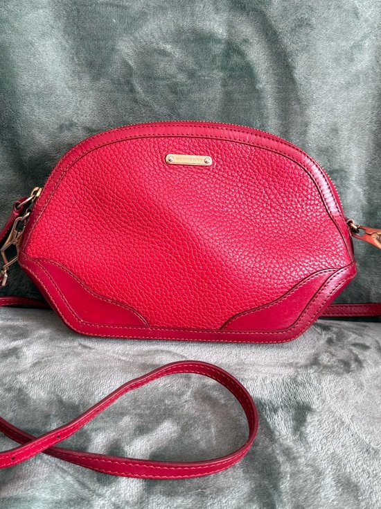 Burberry Handbags - Burberry Red Pebbled Leather Dome Crossbody Bag with Gold Hardware